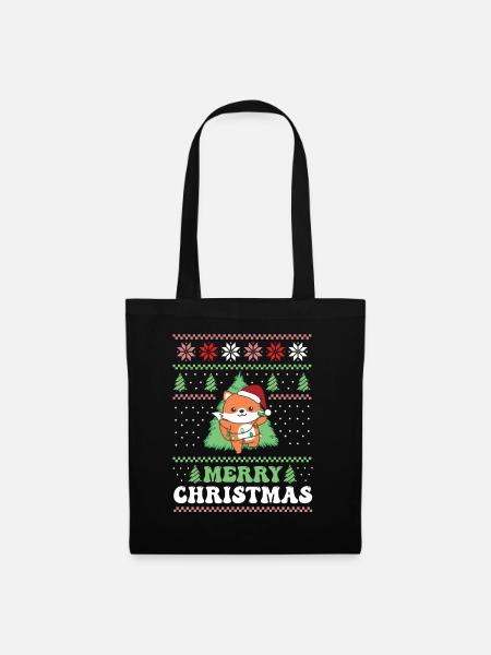 Merry Christmas retro ugly christmas Fuchs - Stoffbeutel - Schwarz