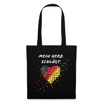 Deutschlandfahne Herzschlag Deutschlandfan - Stoffbeutel - Schwarz - Vorne