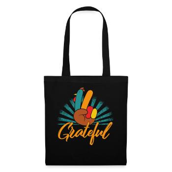 Thanksgiving Shirt, Grateful Peace Turkey Hand - Tote Bag - black - Front