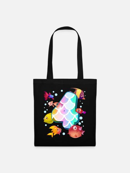 4. Geburtstag | Regenbogenfisch Geburtstag | - Stoffbeutel - Schwarz