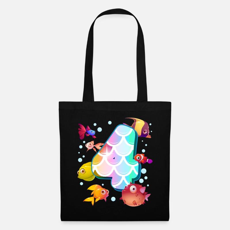 4. Geburtstag | Regenbogenfisch Geburtstag | - Stoffbeutel - Schwarz