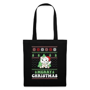 Merry Christmas retro ugly christmas Katze - Stoffbeutel - Schwarz - Vorne