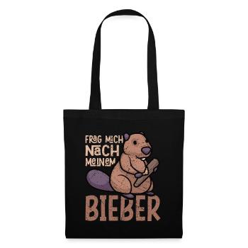 Waldtier Wassertier Frag Mich Nach Meinem Bieber - Stoffbeutel - Schwarz - Vorne