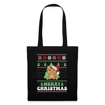 Merry Christmas retro ugly christmas Katze - Stoffbeutel - Schwarz - Vorne