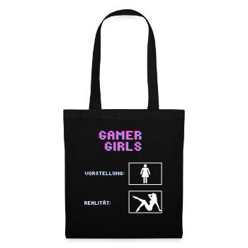 Gamer Girls Vorstellung vs. Realität Gaming Gamer - Stoffbeutel - Schwarz - Vorne