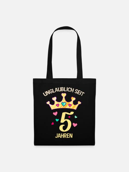 5. Geburtstag Mädchen 5 Jahre - Stoffbeutel - Schwarz