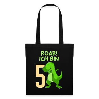 Dino 5 Jahre 5. Geburtstag Junge 5 Jahre - Stoffbeutel - Schwarz - Vorne