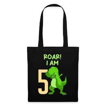 Dino 5 Jahre 5. Geburtstag Junge 5 Jahre - Stoffbeutel - Schwarz - Vorne