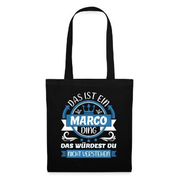Marco Name Vorname Namenstag Namensgeschenk - Stoffbeutel - Schwarz - Vorne