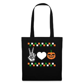 Halloween Shirt, Peace Love Pumpkin Skeleton Hand - Tote Bag - black - Front