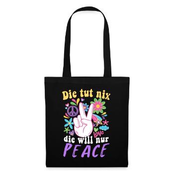 Hippie Peace Groovy Flowerpower Boho Woodstock - Stoffbeutel - Schwarz - Vorne
