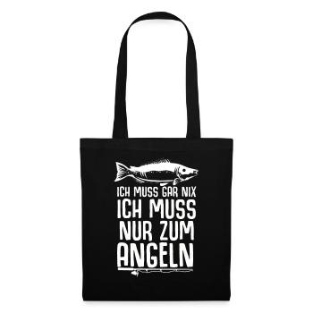 Angeln Tshirt Mann Fischer Rute Fischfang Fishing - Stoffbeutel - Schwarz - Vorne