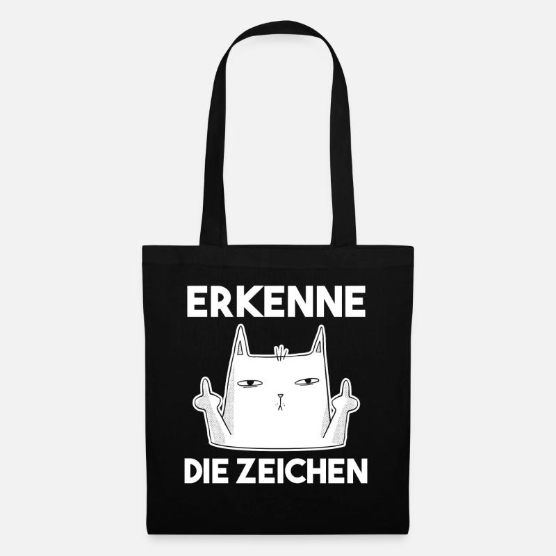 Erkenne Die Zeichen Mittelfinger Katze - Stoffbeutel - Schwarz
