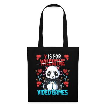 V Is For Video Games Valentinstag Gamer - Stoffbeutel - Schwarz - Vorne