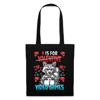 V Is For Video Games Valentinstag Gamer - Stoffbeutel - Schwarz - Vorne