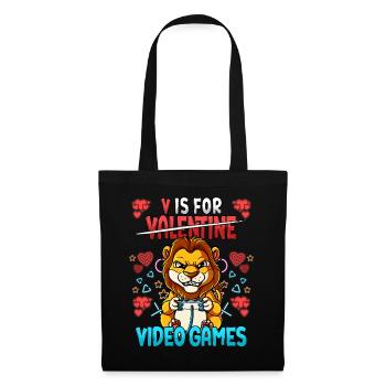 V Is For Video Games Valentinstag Gamer - Stoffbeutel - Schwarz - Vorne