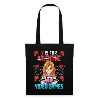 V Is For Video Games Valentinstag Gamer - Stoffbeutel - Schwarz - Vorne