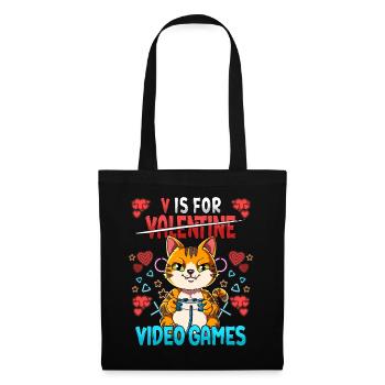 V Is For Video Games Valentinstag Gamer - Stoffbeutel - Schwarz - Vorne