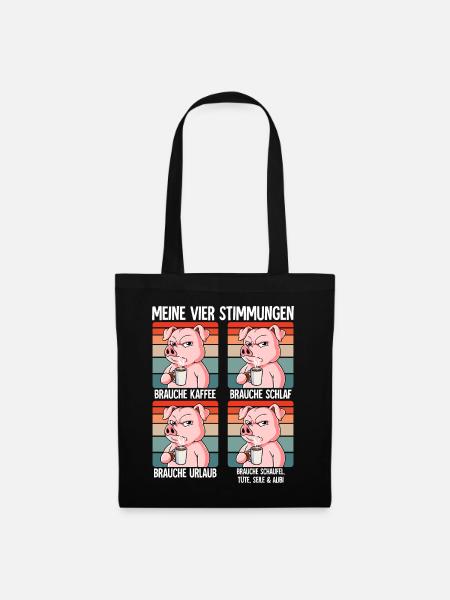 Meine 4 Stimmungen Kaffee Schwein - Stoffbeutel - Schwarz