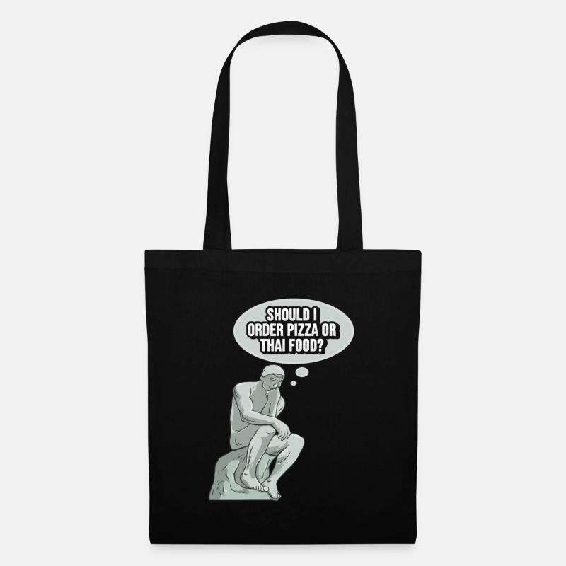 Thinker Statue Pizza Design pour un philosophe - Sac en tissu - noir