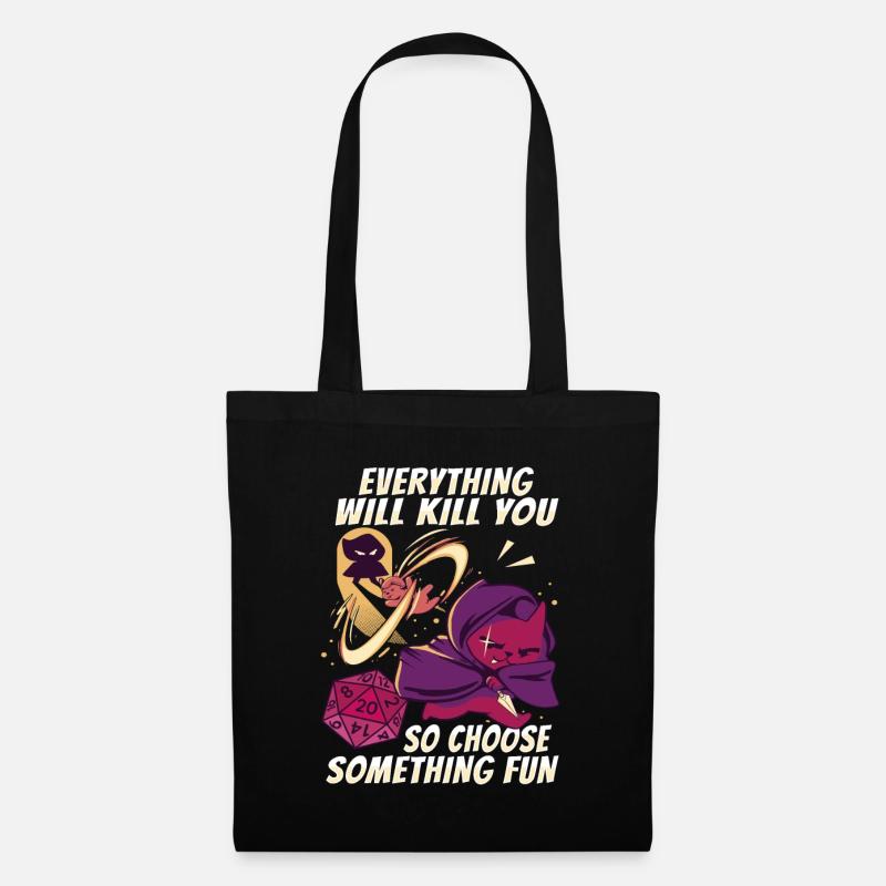 D20 Cat Design für einen RPG-GAMER - Stoffbeutel - Schwarz