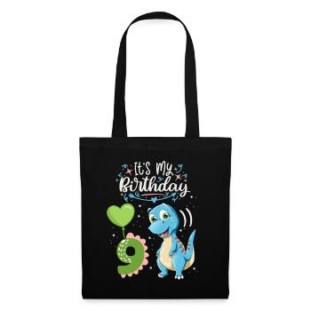 Dinosaure de 9e anniversaire, enfant dinosaure, 9 ans - Sac en tissu - noir - Devant