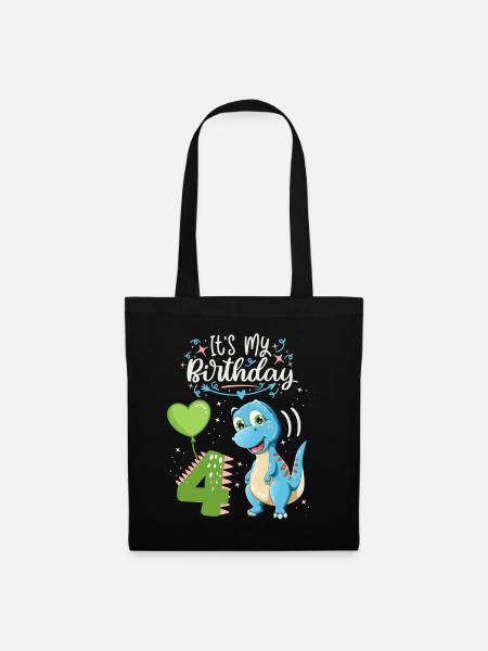 4. Geburtstag Dinosaurier, Dino-Kind, 4 Jahre alt - Stoffbeutel - Schwarz