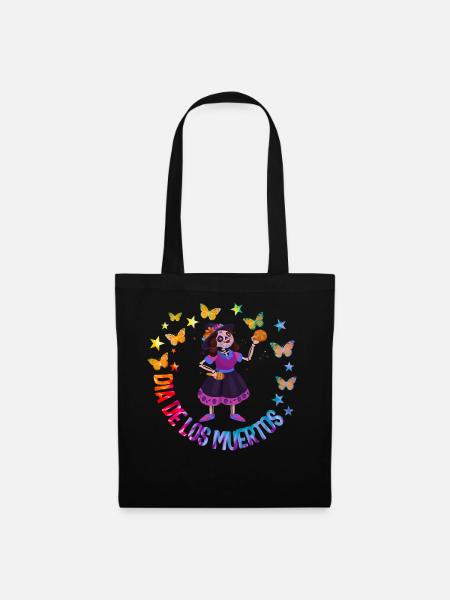 Dia De Los Muertos Hemd, Mädchen Zuckerskelett - Stoffbeutel - Schwarz