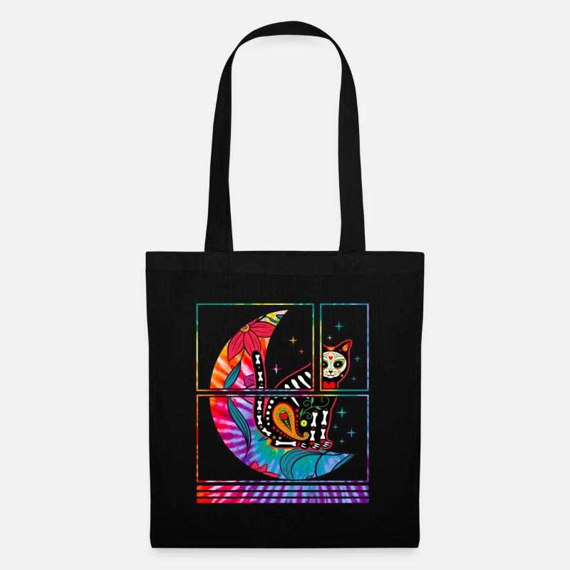 Dia De Los Muertos Hemd, Katze und Mond Zucker - Stoffbeutel - Schwarz