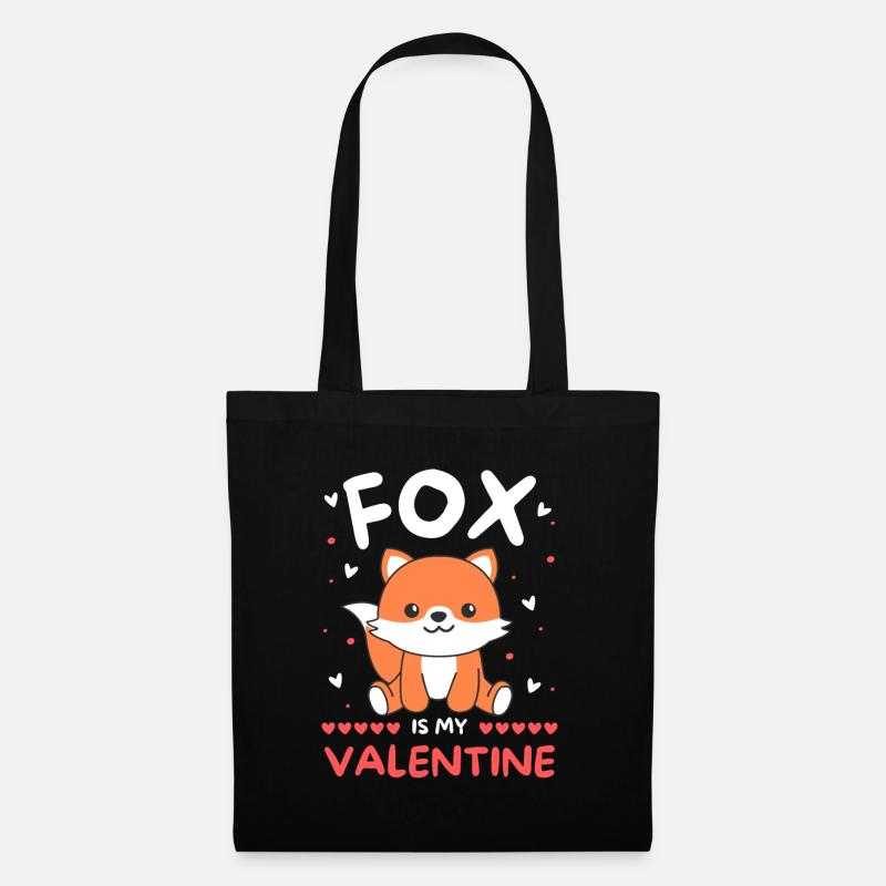 Fuchs zum Valentinstag süße Tiere mit Herzen - Stoffbeutel - Schwarz