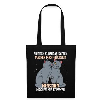 Britisch Kurzhaar Katzen - Stoffbeutel - Schwarz - Vorne