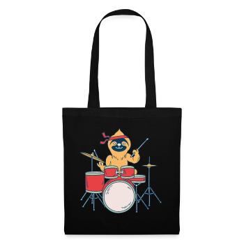 Slow Drummer Faultier Lustiges Heavy Metal Spruch - Stoffbeutel - Schwarz - Vorne