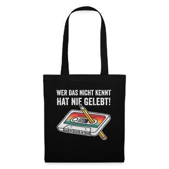 80er Jahre 90er Jahre Kassette Stift Retro Lustig - Stoffbeutel - Schwarz - Vorne