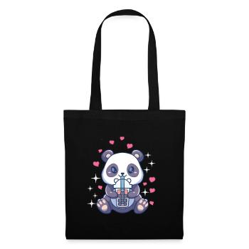Kawaii Panda Baby Bär Boba Tee Blase Tee Mädchen - Stoffbeutel - Schwarz - Vorne
