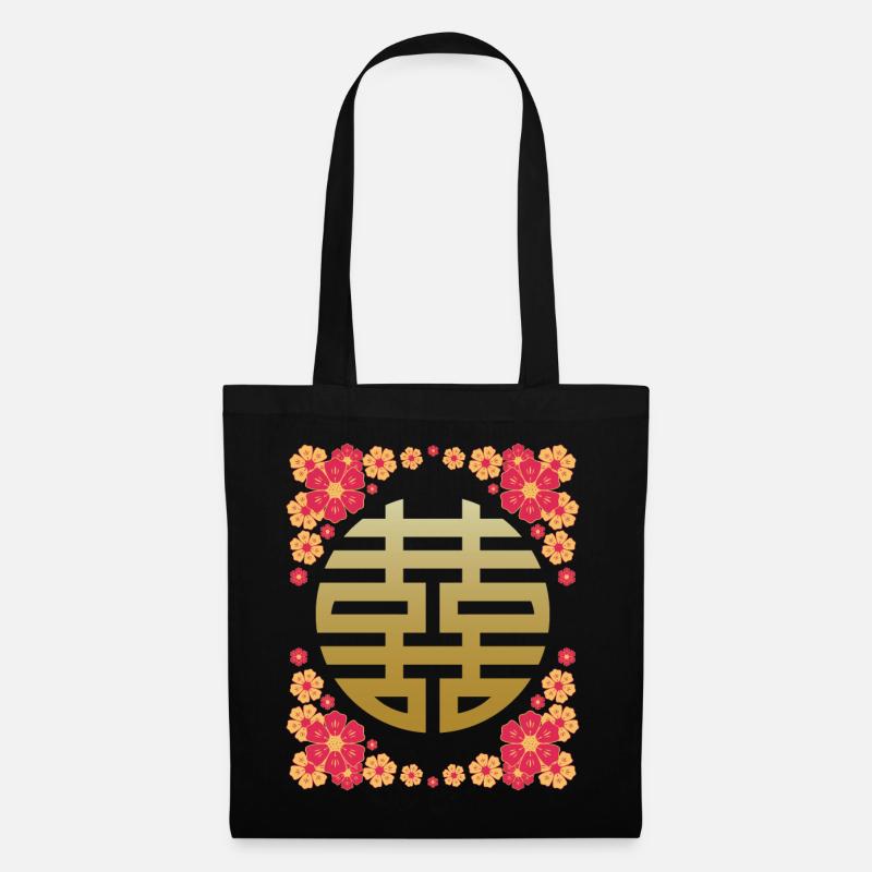Chinesisches Schriftzeichen, Glück-Happiness - Stoffbeutel - Schwarz