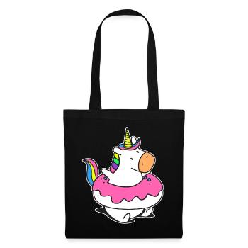 Regenbogen Einhorn Schwimmer Floaty Donut - Stoffbeutel - Schwarz - Vorne