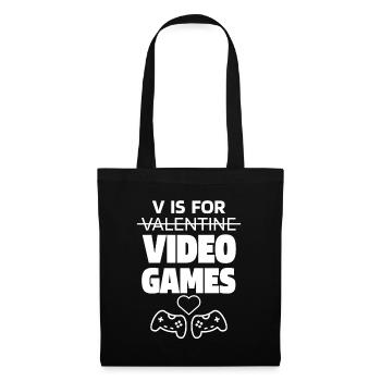 V Is For Video Games - Valentine's Day Funny Gift - Tote Bag - black - Front