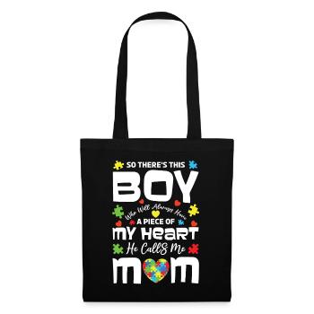 Heart Boy nennt mich Mama Puzzle Autismus Bewusstsein - Stoffbeutel - Schwarz - Vorne