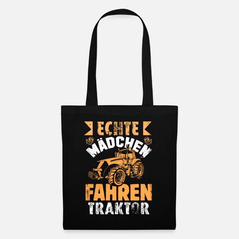 Echte Mädchen fahren Traktor - Stoffbeutel - Schwarz