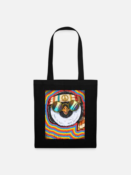 Hippie Pinguin Psychedelisch Trippy - Stoffbeutel - Schwarz