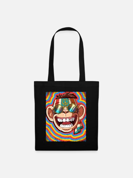 Hippie Affe Psychedelisch Trippy - Stoffbeutel - Schwarz