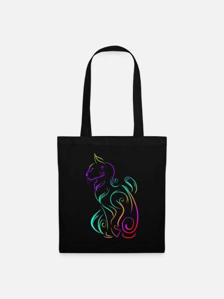 Colored Ornamental Cat In Asian Style On Purrsday - Stoffbeutel - Schwarz