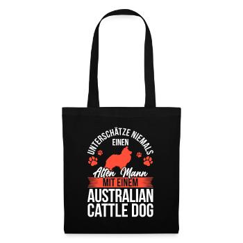 Alter Mann mit Australian Cattle Dog Treibhund - Stoffbeutel - Schwarz - Vorne
