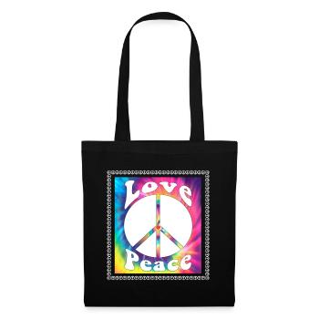 Hippie Tshirt Peace Bewegung Woodstock Boho Groove - Stoffbeutel - Schwarz - Vorne