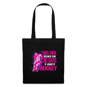 This Girl Runs On Jesus and Hockey - Stoffbeutel - Schwarz - Vorne
