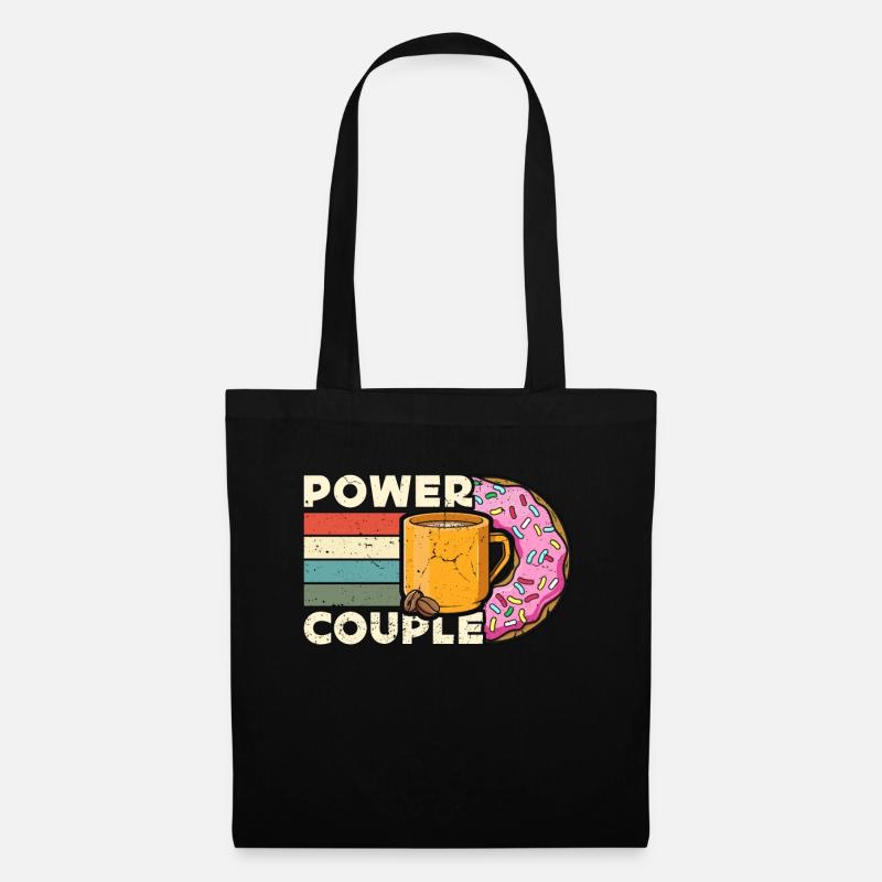 Coffee & Doughnuts Power Couple Retro Coffee Lover - Stoffbeutel - Schwarz