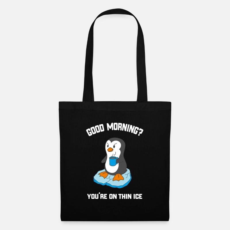 Lustiger Guten Morgen Pinguin Mit Kaffee - Stoffbeutel - Schwarz