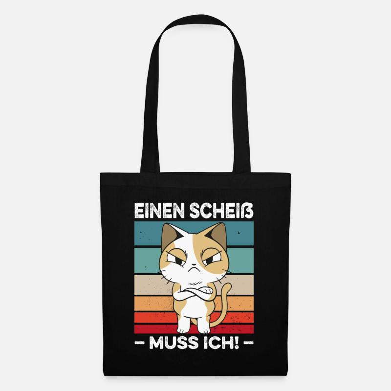 Einen Scheiß muss ich Spruch Katze Retro - Stoffbeutel - Schwarz