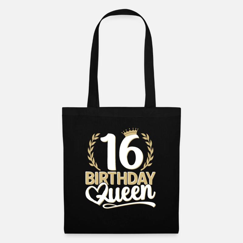 16. Geburtstag Mädchen 16er 16ter 16 Jahre Queen - Stoffbeutel - Schwarz