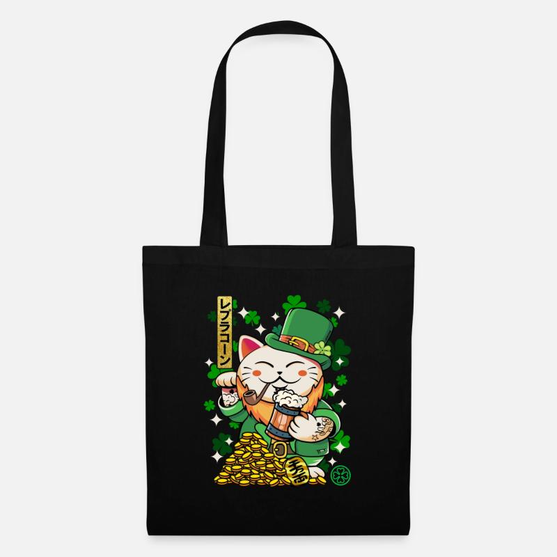 Heiliger Patrick - Luprechaun Maneki Neko - Stoffbeutel - Schwarz